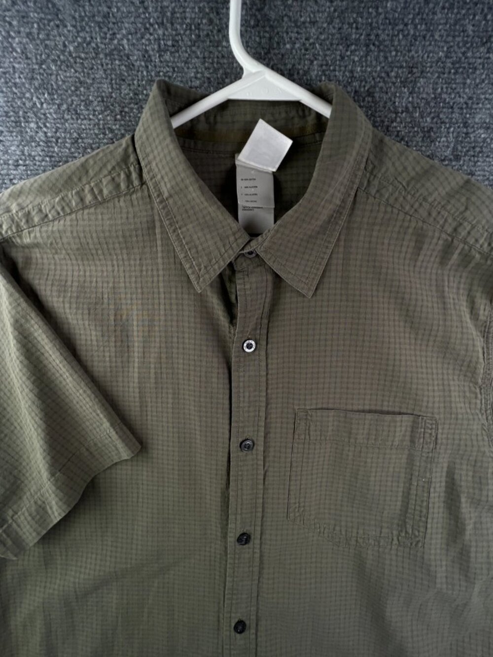North Face Men’s Green Check Short Sleeve Button Up Shirt Large Outdoors Cotton